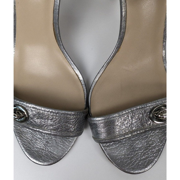 Coach Harleigh Cuba Ankle Strap Sandals Heels Court Leather Metallic Silver 10 - Picture 6 of 10
